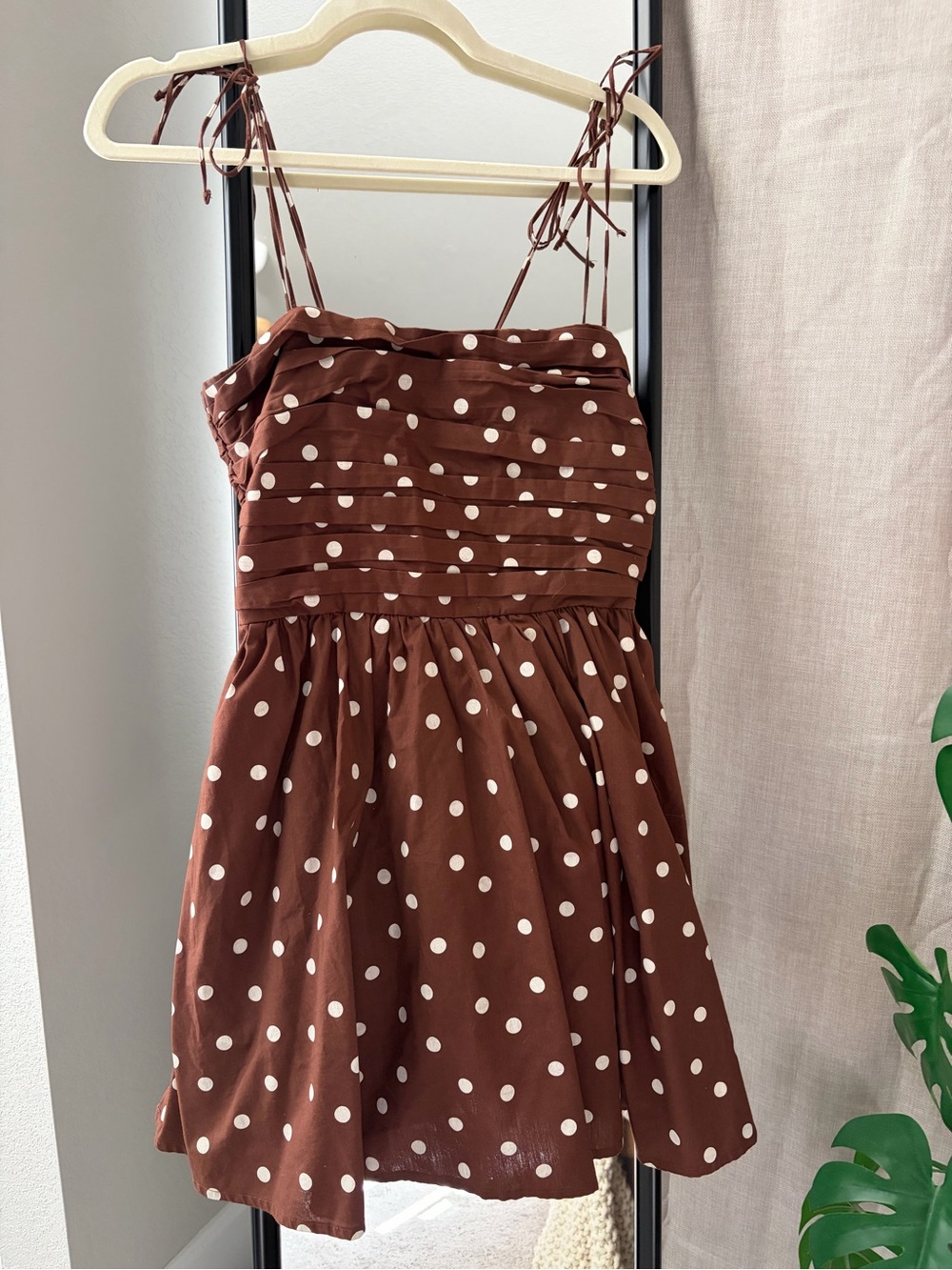 A&F Brown Polka Dot Tie-Strap Mini Dress